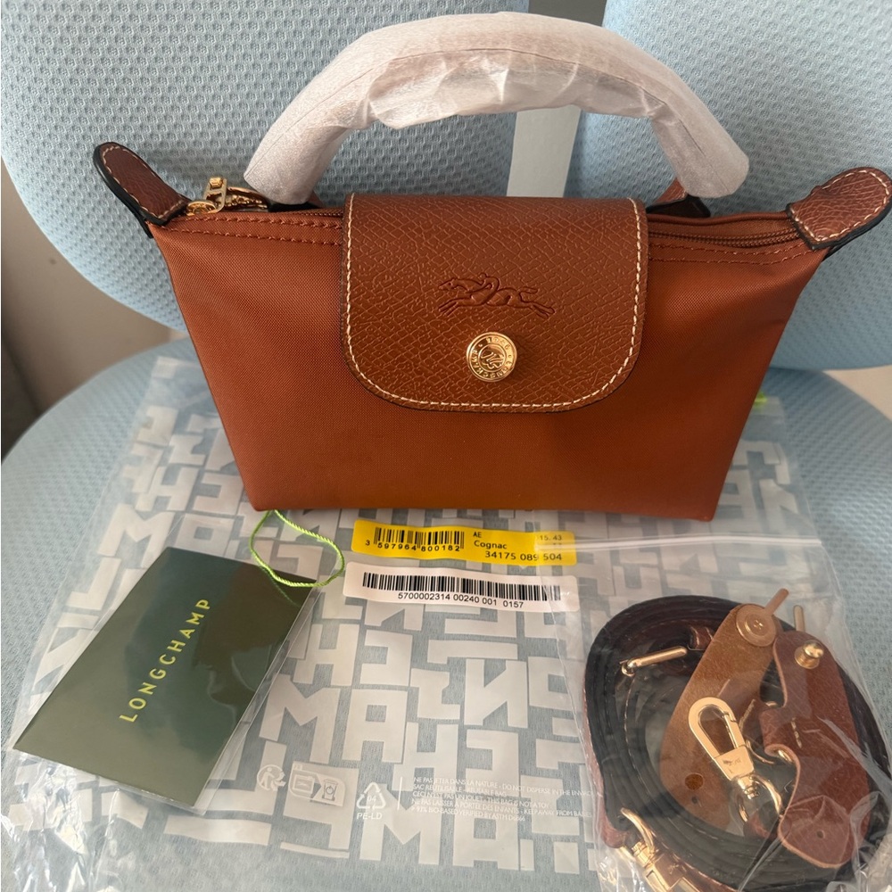 Longchamp Small Top-Handle Mini Bag in Cognac Brown